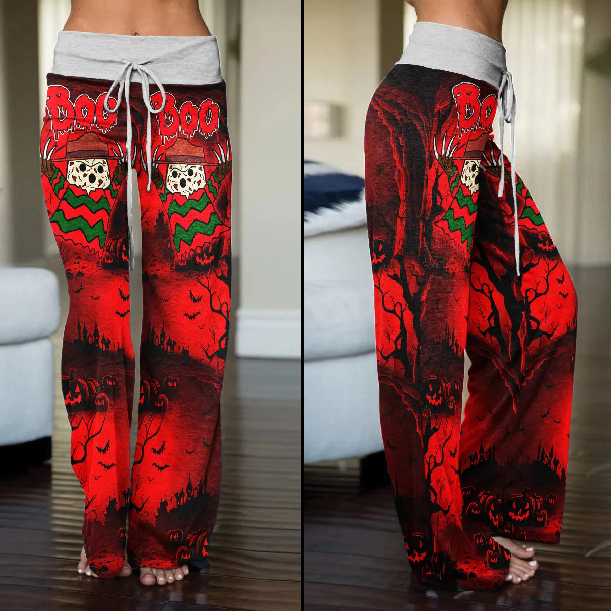 Boo Halloween Theme Women's High-waisted Wide Leg Pants