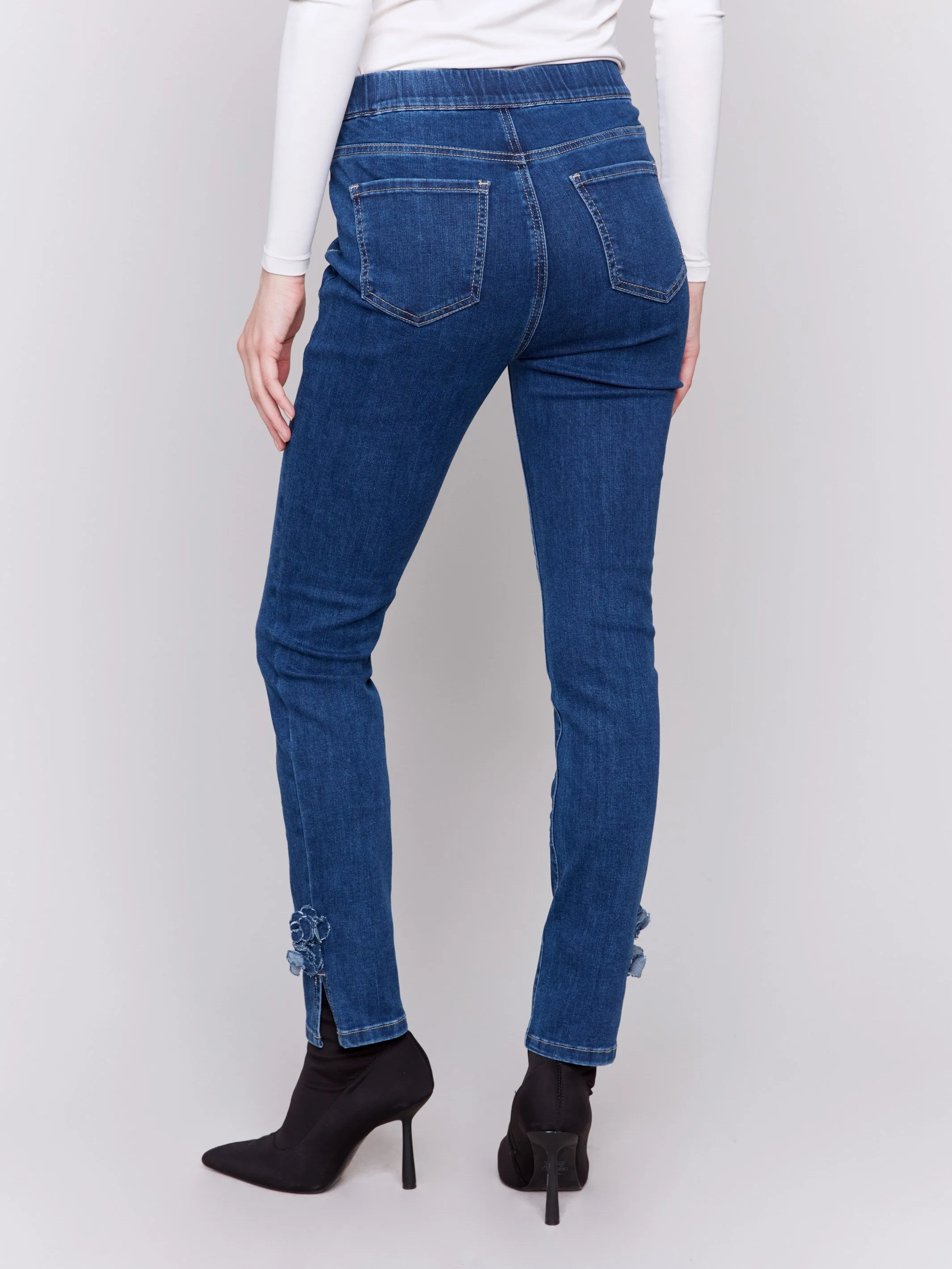Slim Jeans With Side Roses - Indigo